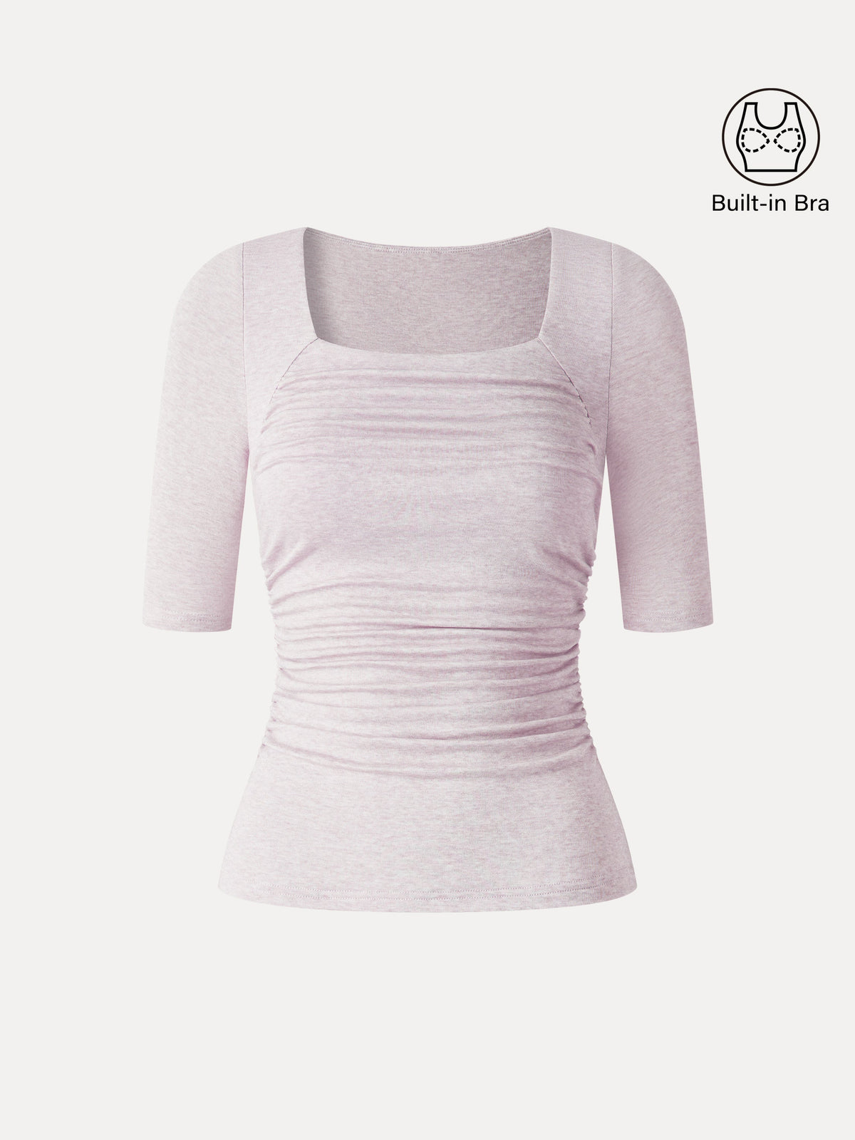 LiteWarm Lyocell-Wool Square Neck Elbow Sleeve Ruched Built-In Bra Top — original photo 9