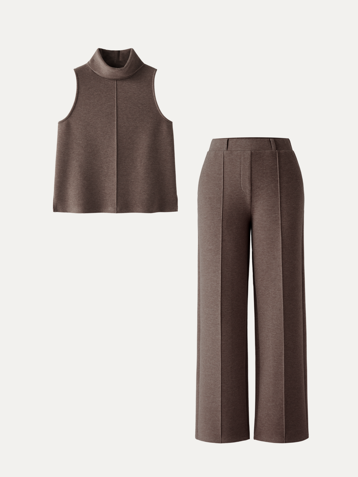 2Pcs Set Petite High Waisted Warm Straight Leg Pull On Pant & Split Hem Top — original photo 12