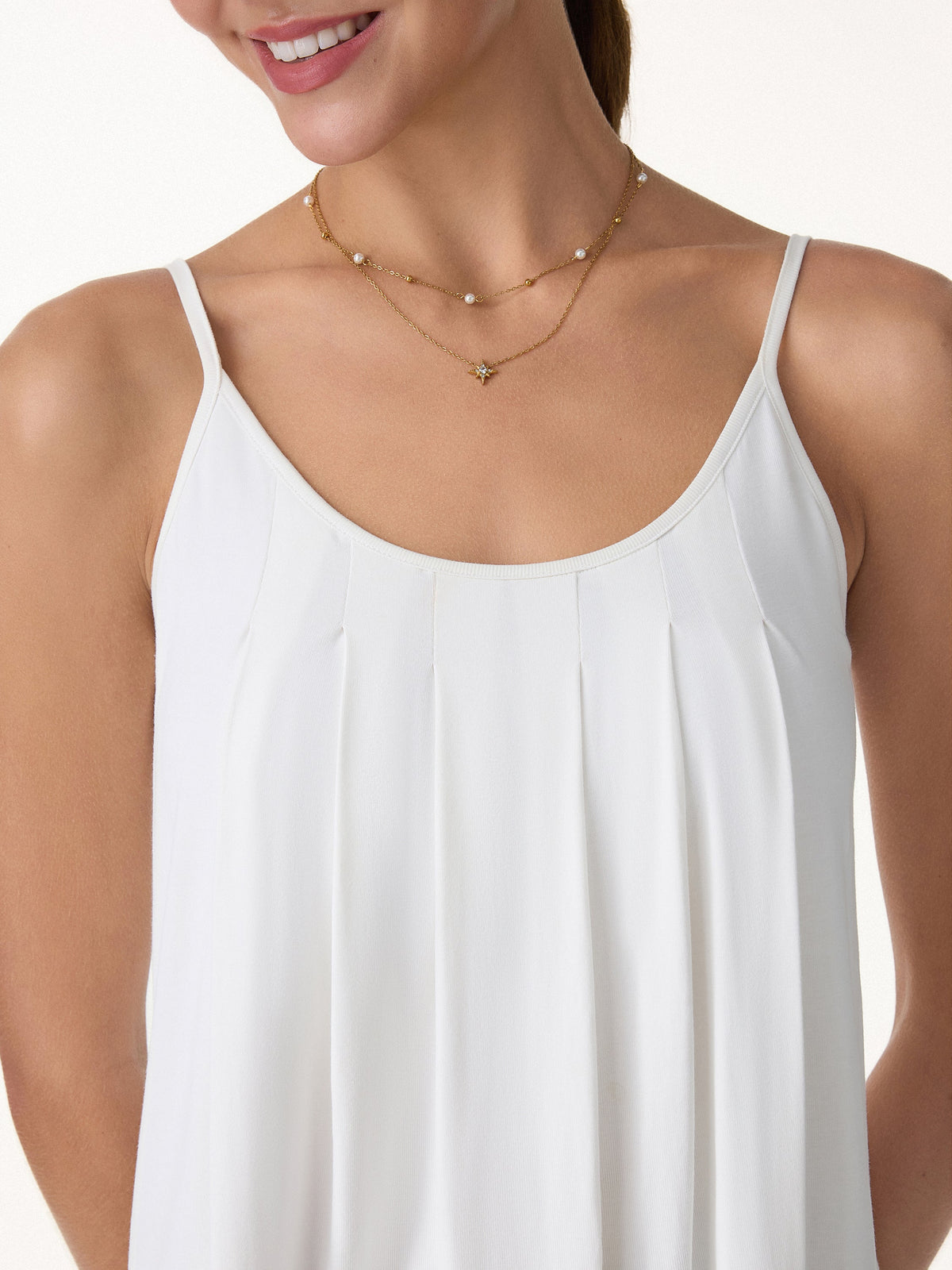 U-Neck Pleated Spaghetti Built-In Bra Tank — original photo 6