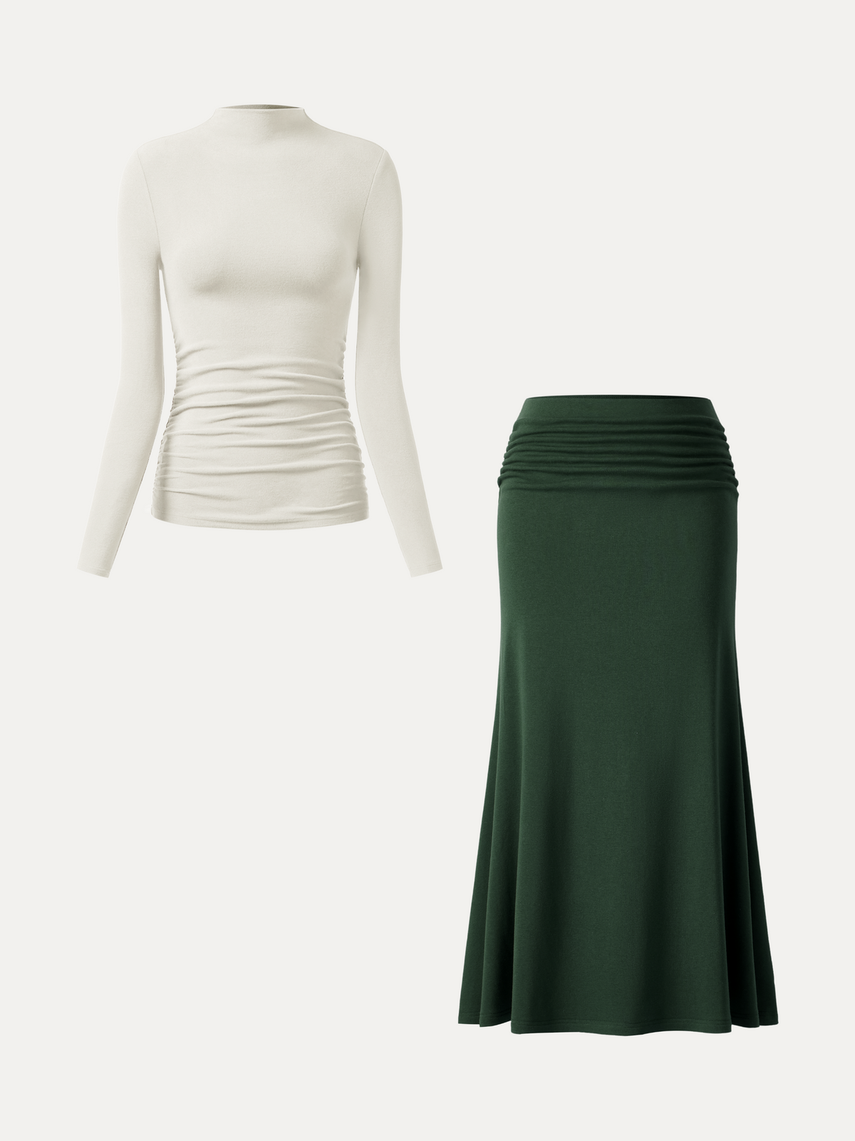 2Pcs Set Prowarm Ruched Sides Mockneck Top & Mermaid Maxi Skirt — original photo 2