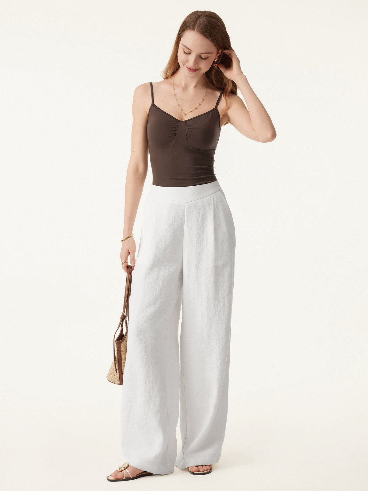 Breezy Linen-Like Mid Rise Wide Leg Pant with Pockets — original photo 3
