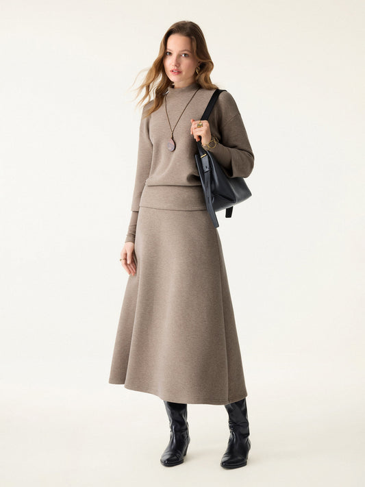 2Pcs Set FuzzLuxe Mockneck Sleeve-Warmer Top &  Midi A-line Circle Skirt — original photo 1