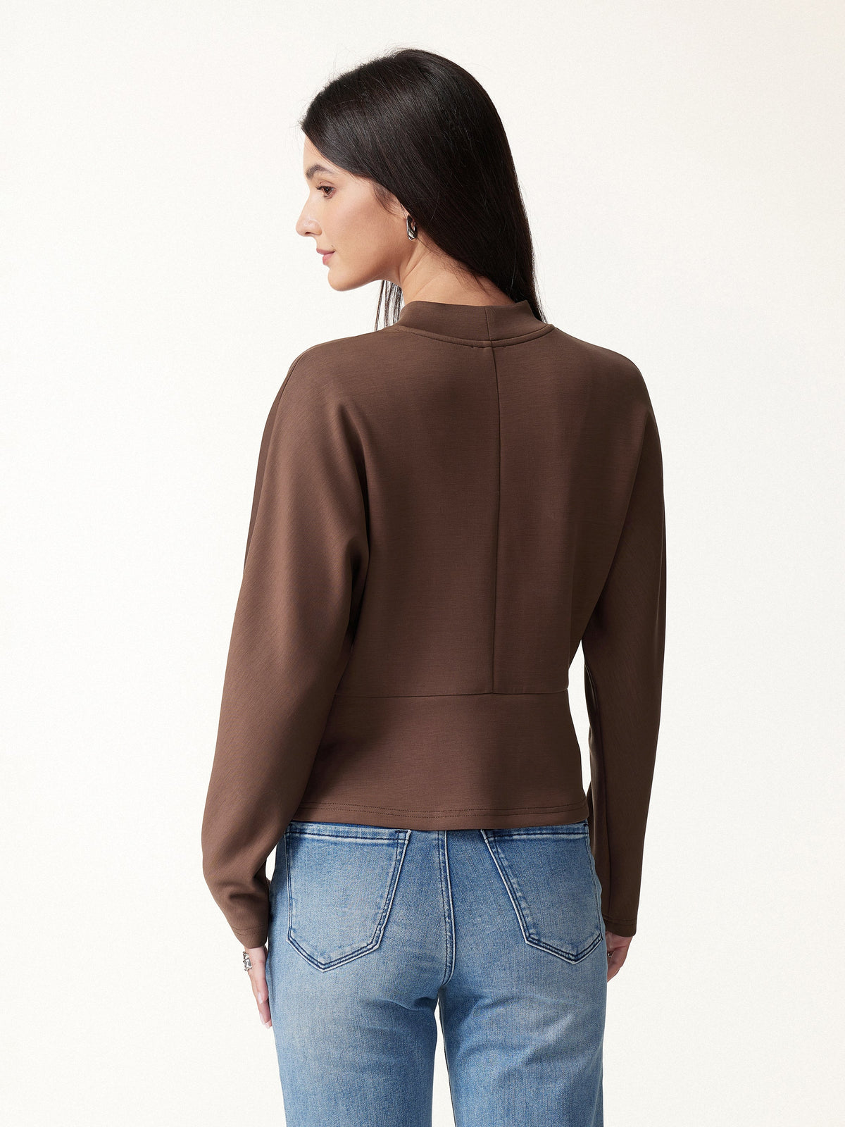 2Pcs Set Mock Neck Batwing Sleeve Top & High-Rise Wide-Leg Pants with Pockets — original photo 5