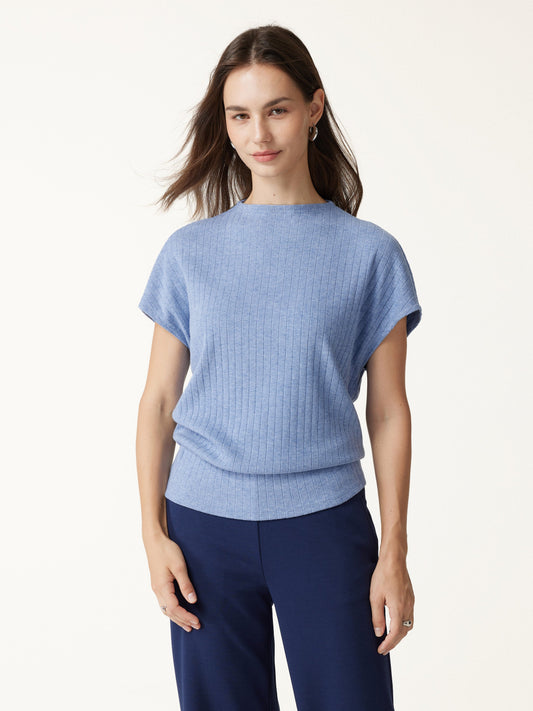 MaxWarm Wide Ribbed Mock Neck Cap Sleeve Banded Hem Top — original photo 1