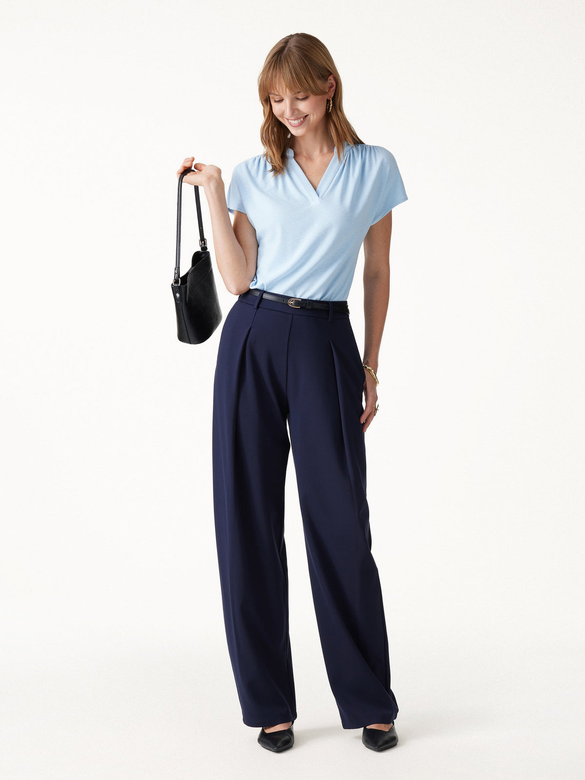 LiteWarm Collared V-Neck Short Sleeve Top — original photo 2