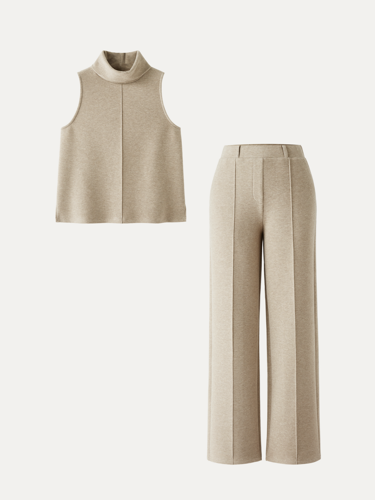 2Pcs Set Tall Turtle Neck Split Hem Top & High Waisted Warm Straight Leg Pull On Pant — original photo 13