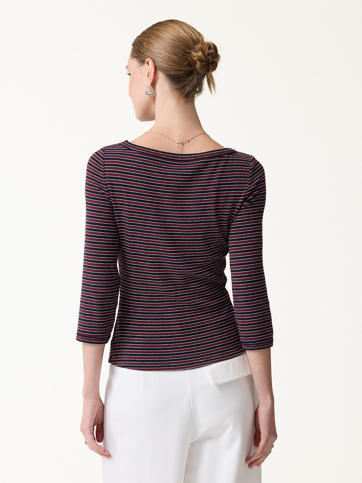 LiteWarm Striped Parisian Boatneck 3/4 Sleeve Built-In Bra Top — original photo 4
