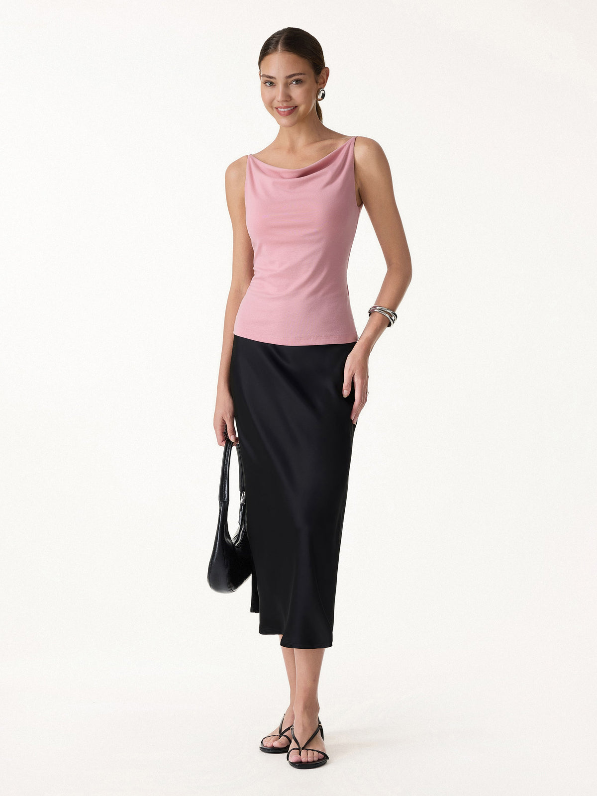 Stretch Linen Cowl Neck Built-In Bra Tank — original photo 2