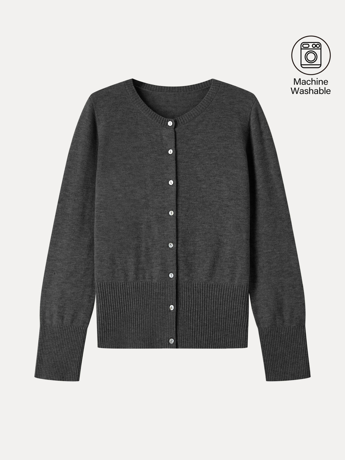 100% Merino Wool Crew Neck Long Sleeve Button-Front Cardigan — original photo 11