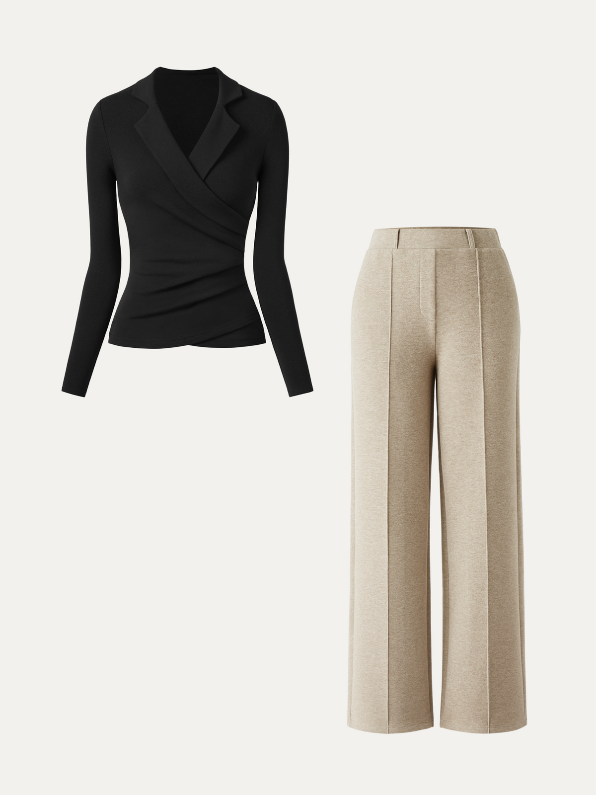 2Pcs Set Collared Surplice Top & High Waisted Straight Leg Pull On Pant — original photo 13
