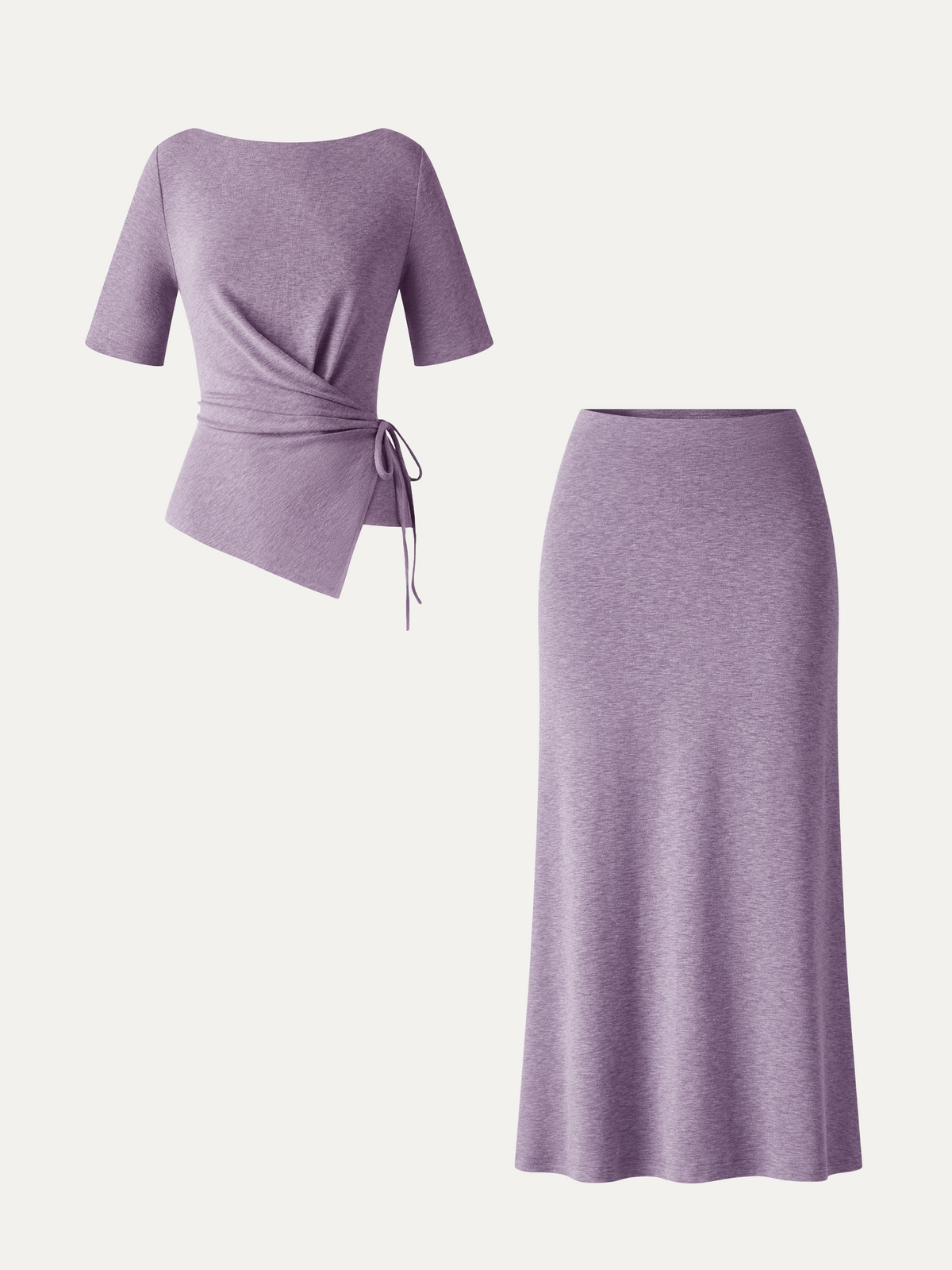 2Pcs Set LiteWarm Short Sleeve Tie-Side Top & Side-Slit A-Line Midi Skirt — original photo 12