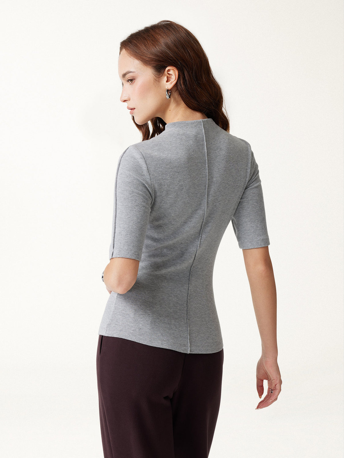 LiteWarm Mock Neck Elbow Sleeve Pintuck Built-In Bra Top — original photo 5