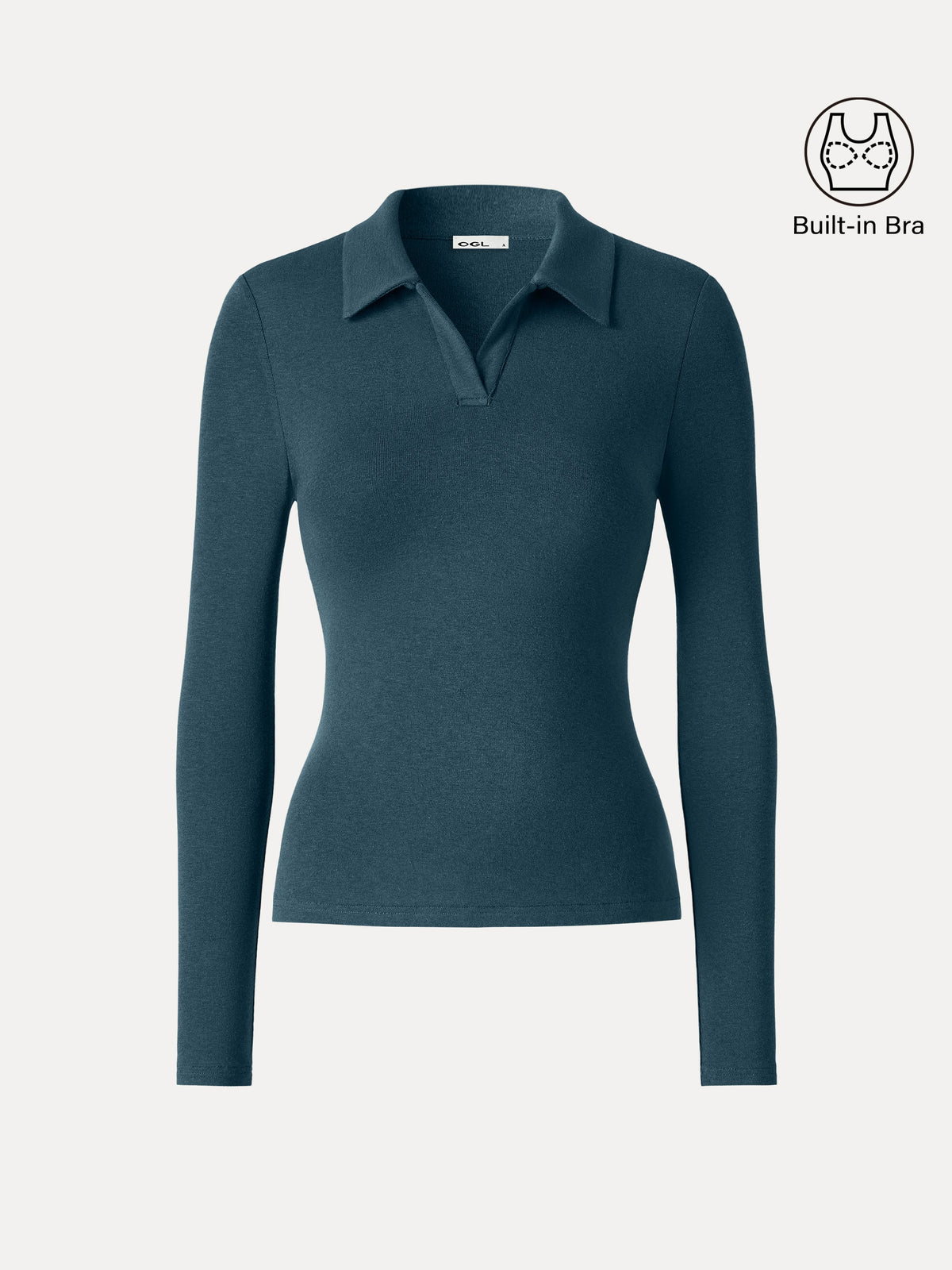LiteWarm Office Staple V-Neck Lapel Long Sleeve Built-In Bra Top — original photo 8
