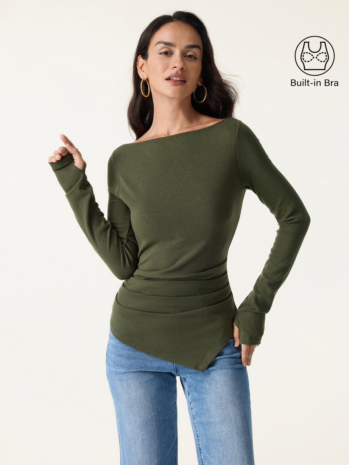 ProWarm Boatneck Side Tucks Asymmetrical Built-In Bra Top — original photo 1