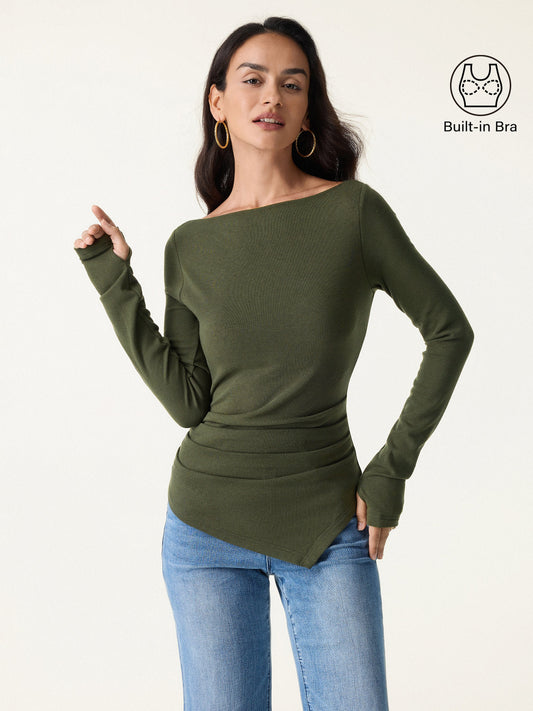 ProWarm Boatneck Side Tucks Asymmetrical Built-In Bra Top — original photo 1