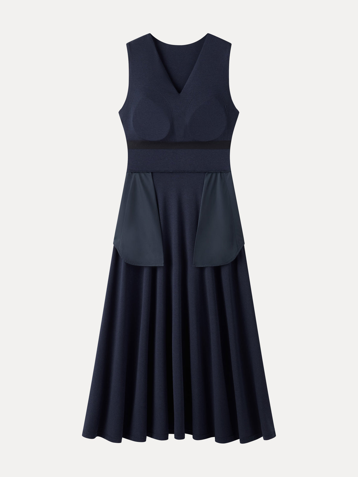 Ribbed Collared V-Neck Sleeveless A-Line Midi Built-In Bra Dress with Pockets — original photo 6