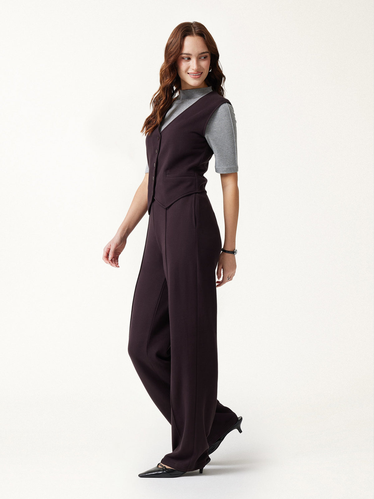 2Pcs Set Friendly Sleeveless Cropped Vest & Mid-Rise Pintuck Pants with Pockets — original photo 1
