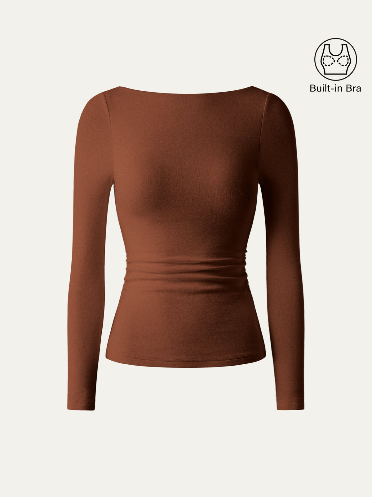 LiteWarm Boatneck Long Sleeve Open-Back Ruched Built-In Bra Top — original photo 16