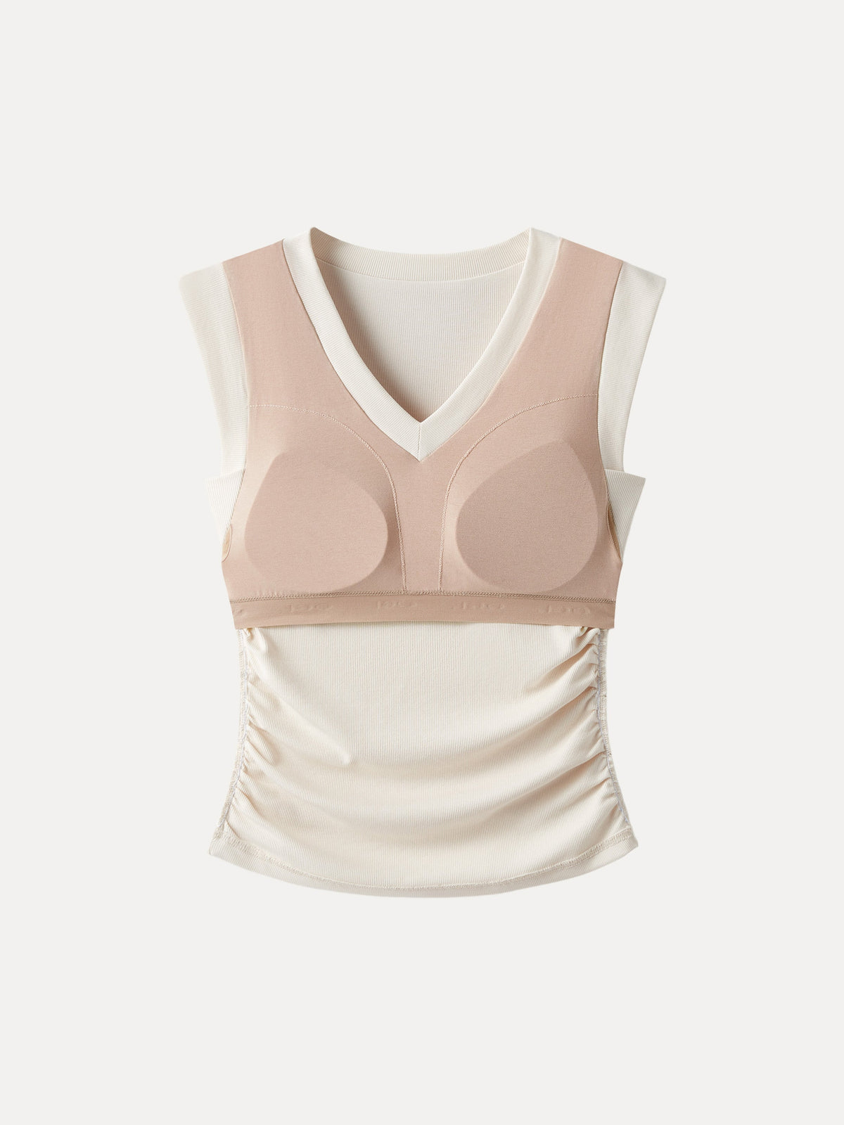 Stretch Cotton V-neck Side Ruched Muscle Built-In Bra Top — original photo 6