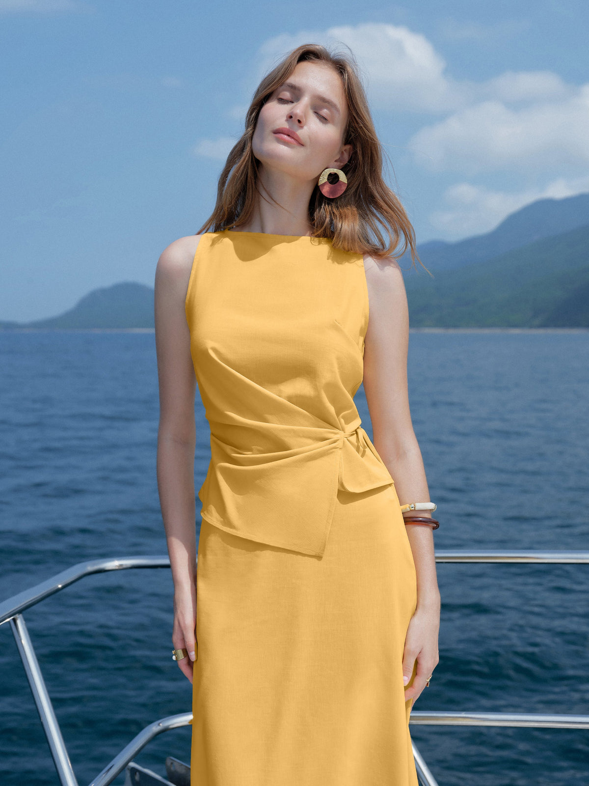 Lyocell-Linen Blend Boatneck Waist-Defined Top — original photo 1