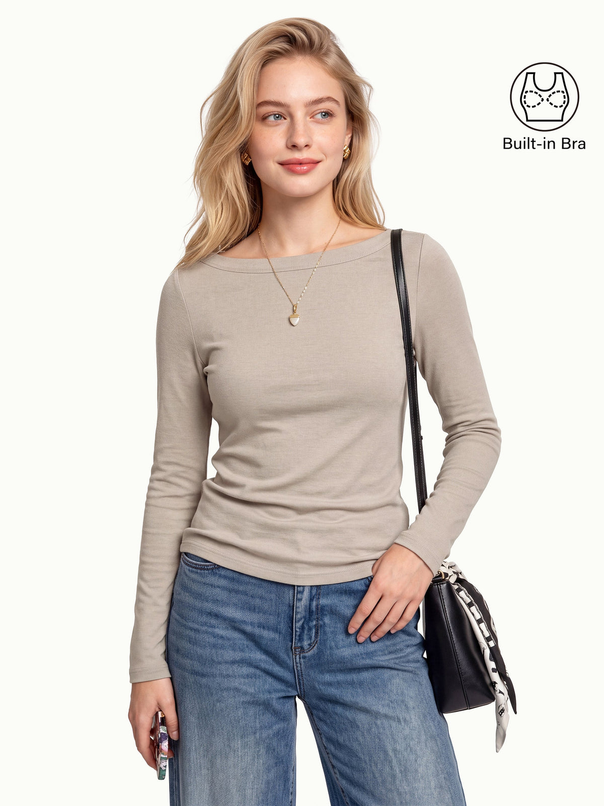 LiteWarm Boatneck Long Sleeve Built-In Bra Top — original photo 8