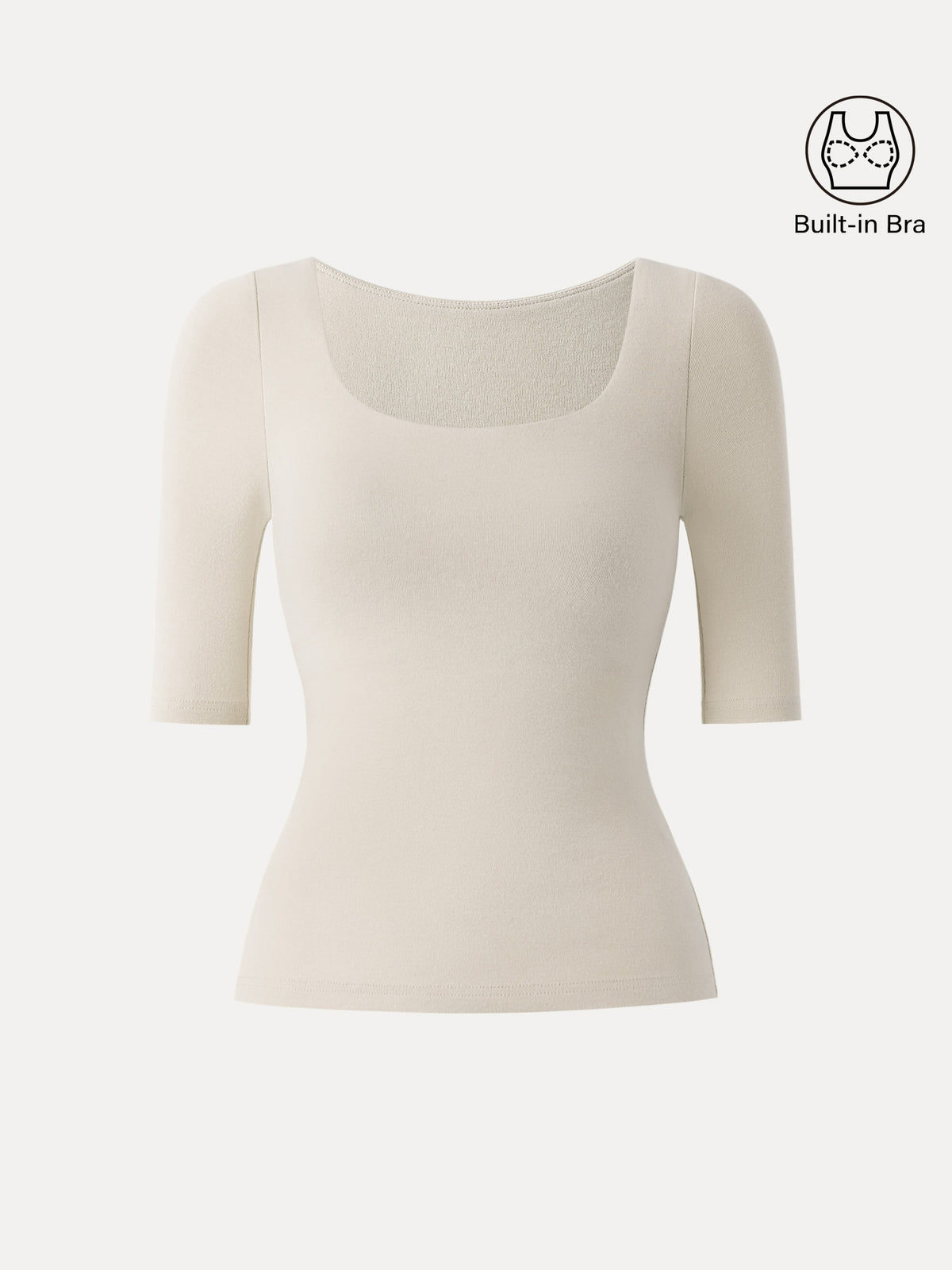 LiteWarm Essential Elbow Length Sleeve Square Neck Built-In Bra Tops — original photo 15