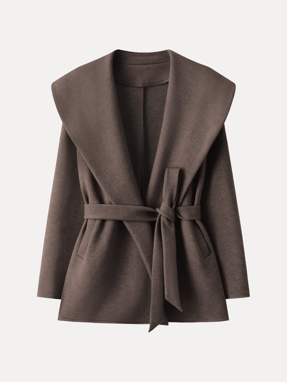 FuzzLuxe Draped Shawl Collar Long Sleeve Belted Jacket — original photo 15