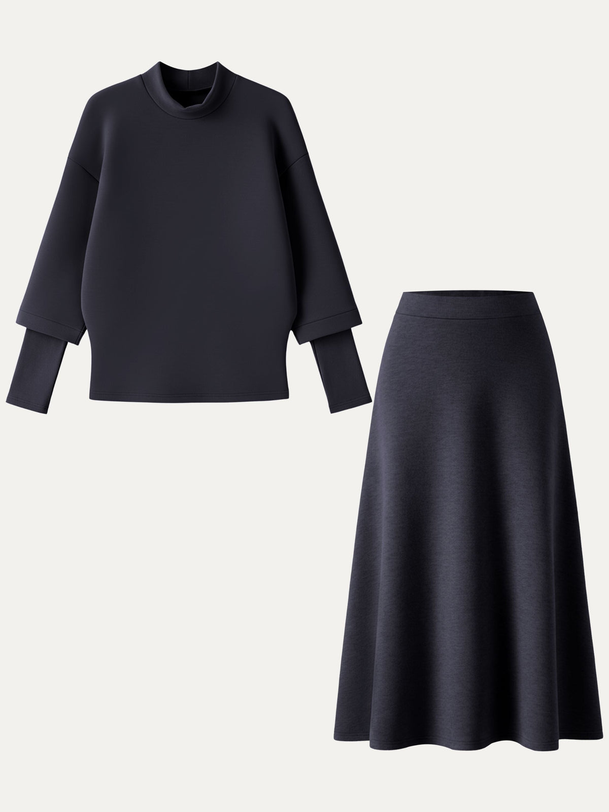 2Pcs Set FuzzLuxe Mockneck Sleeve-Warmer Top &  Midi A-line Circle Skirt — original photo 13