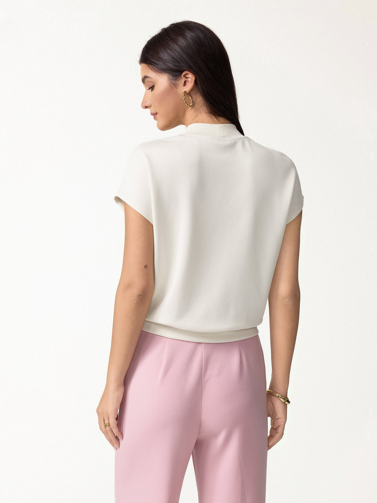 Modal Spacer Knit Mock Neck Cap Sleeve Banded Hem Top — original photo 4