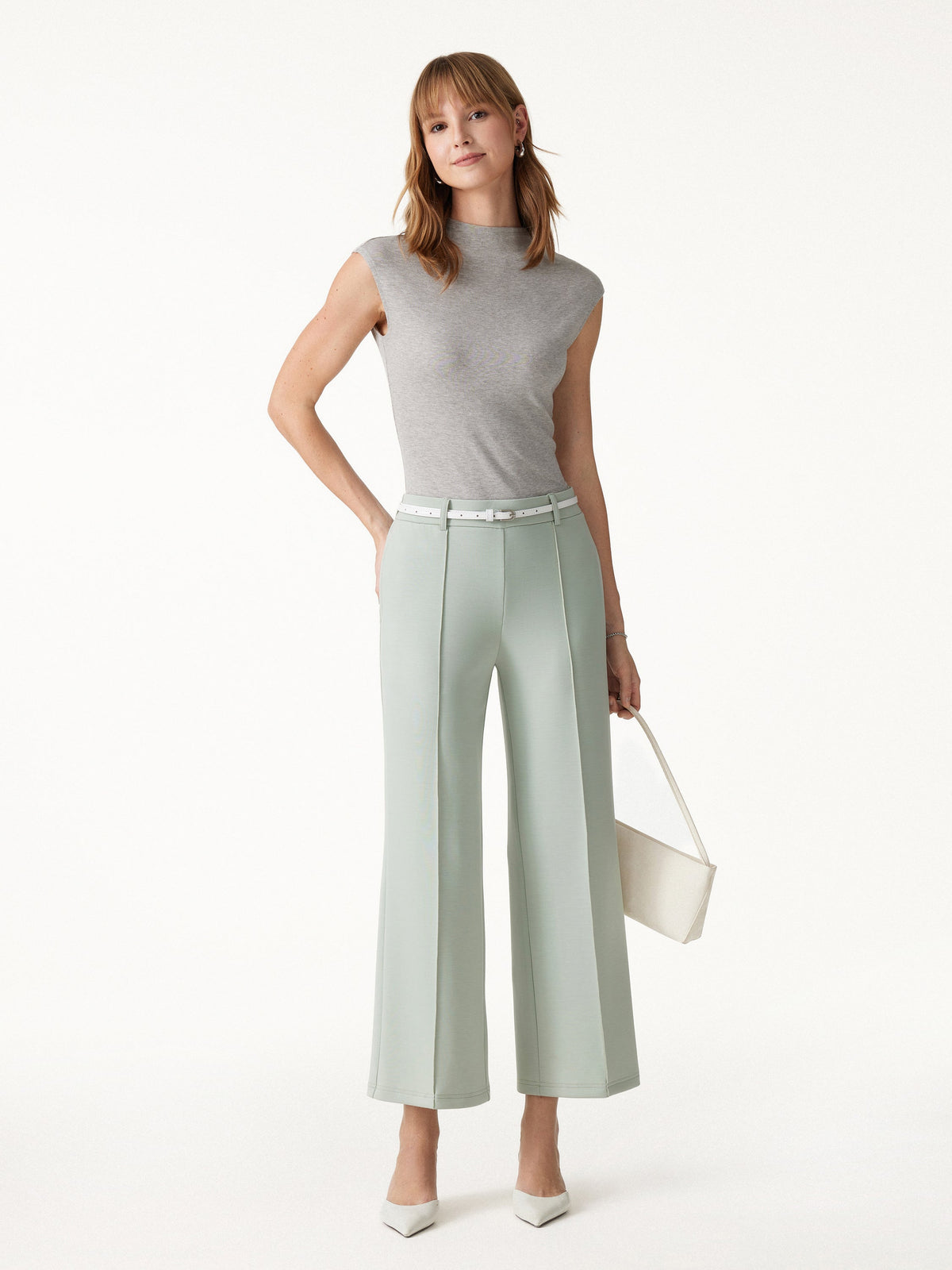 Lyocell Spacer Knit Cropped Flared Pants with Pockets — original photo 2