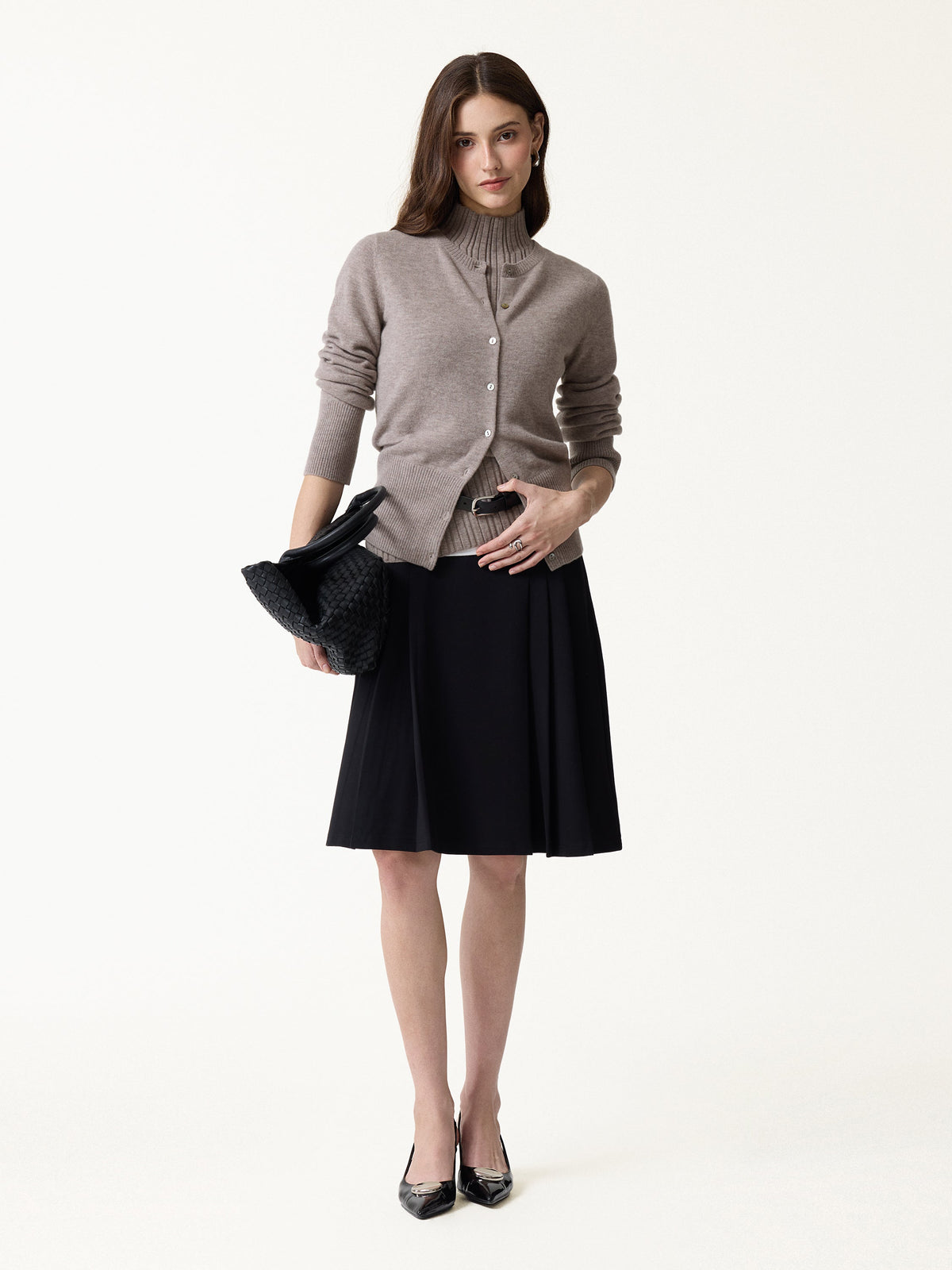 2Pcs Set 100% Merino Wool Long Sleeve Cardigan & Mock Neck Sweater — original photo 3