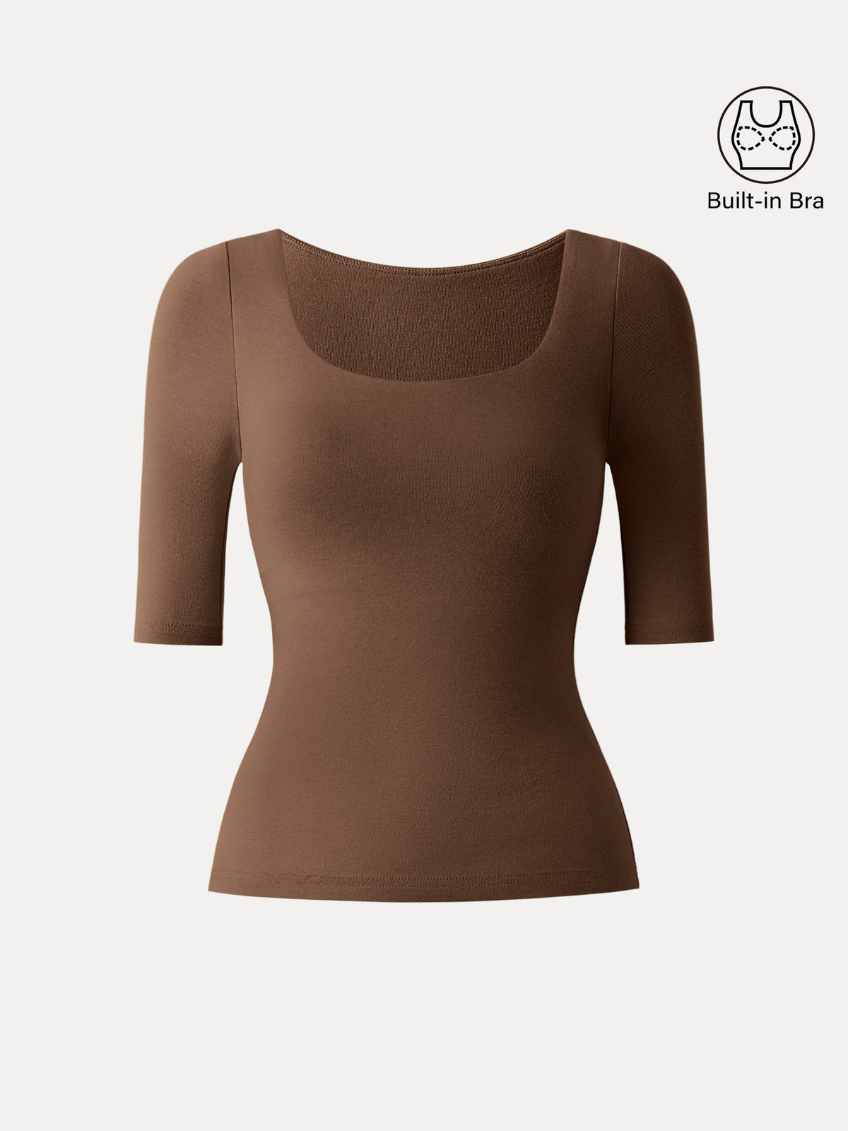 LiteWarm Essential Elbow Length Sleeve Square Neck Built-In Bra Tops — original photo 9