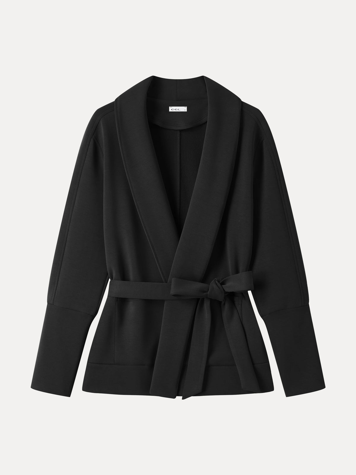 Modal Stretch Fleece Lapel Long Sleeve Belted Coat with Pockets — original photo 6