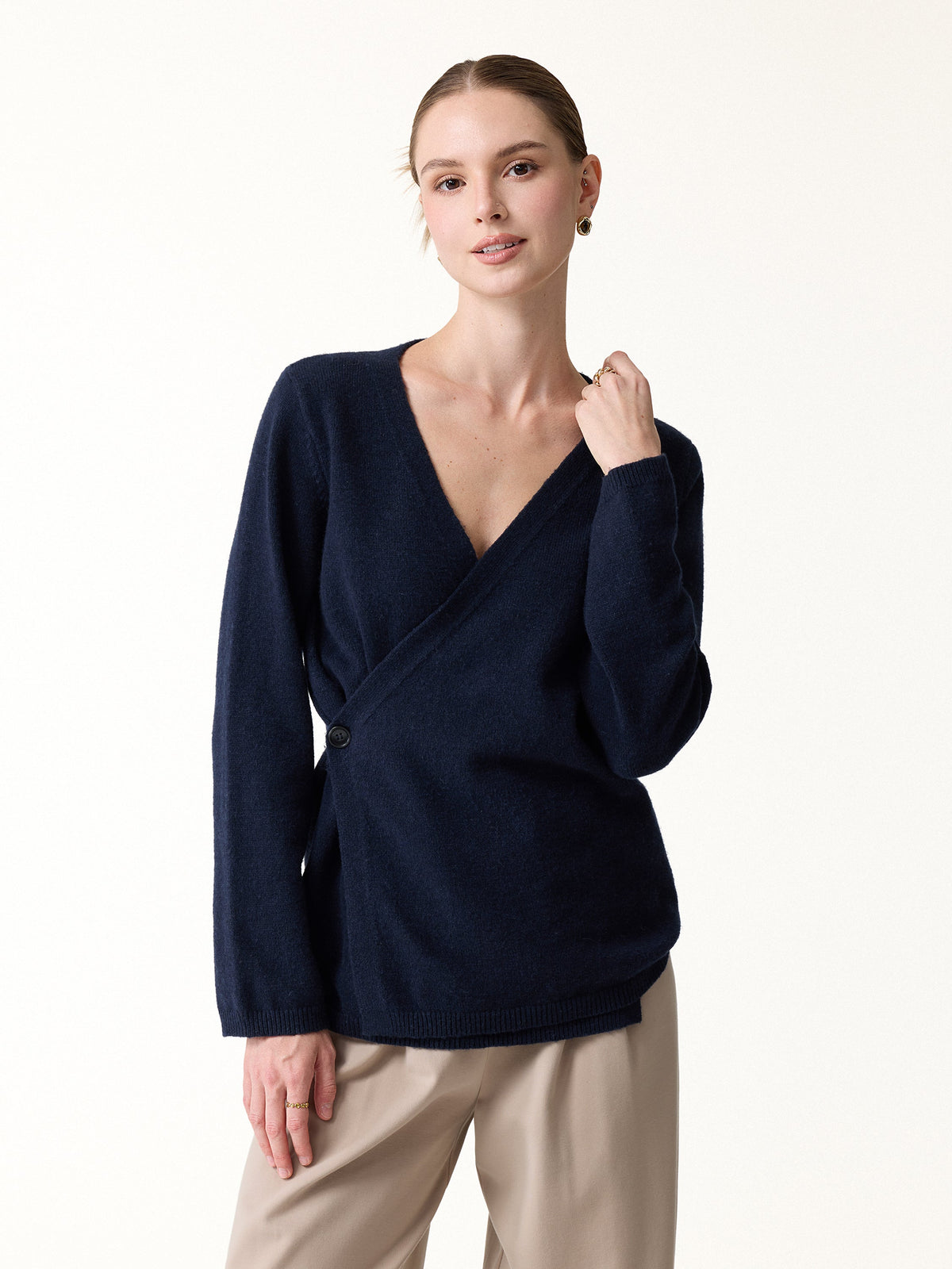 Merino-Blend V-Neck Long Sleeve Wrap Sweater — original photo 3