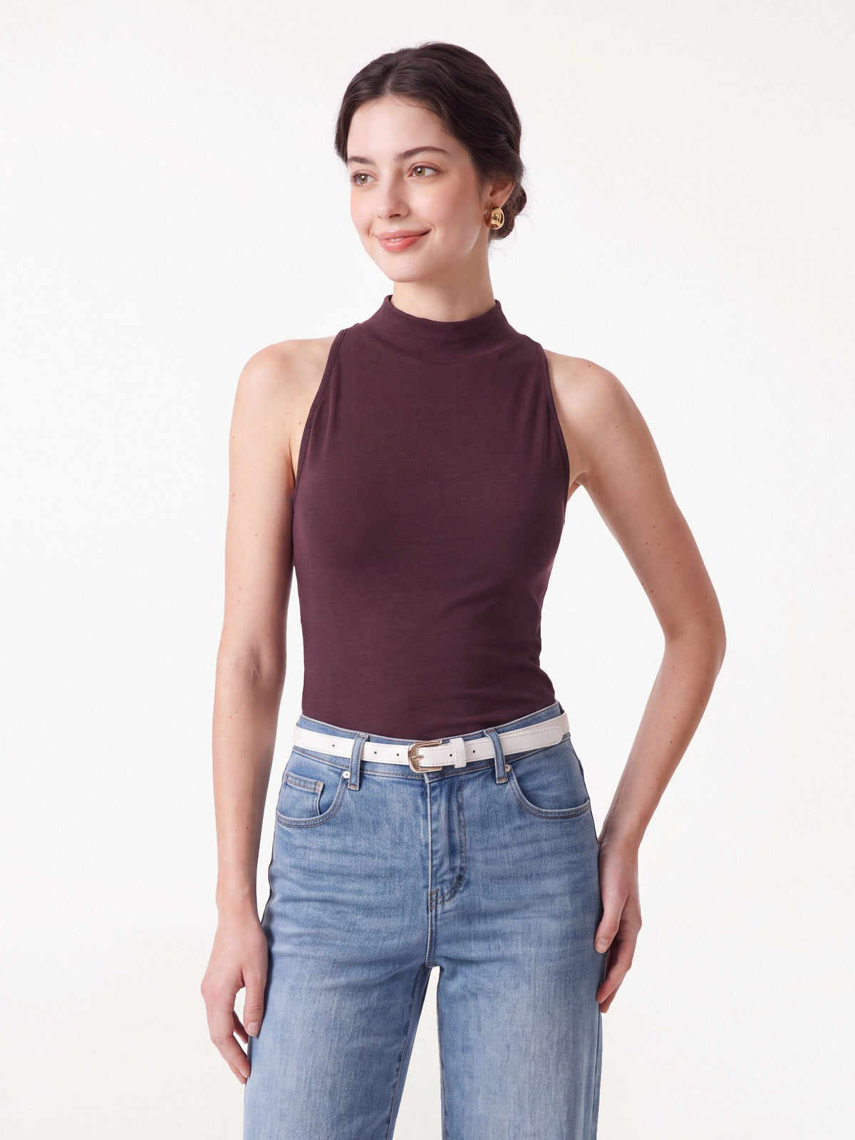 LiteWarm Lyocell-Wool Knit Mock Neck Built-In Bra Top — original photo 9