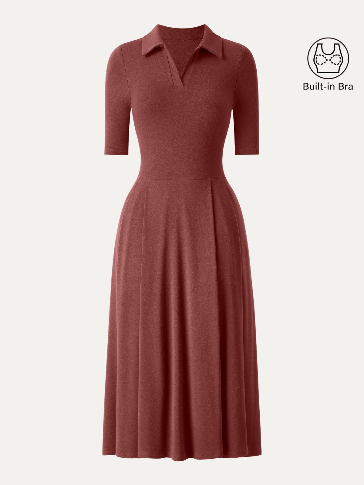 LiteWarm Polo Neck Elbow Length Sleeve Midi Built-In Bra Dress with Pockets — original photo 9
