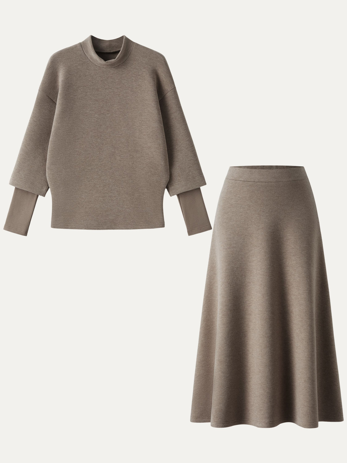 2Pcs Set FuzzLuxe Mockneck Sleeve-Warmer Top &  Midi A-line Circle Skirt — original photo 2