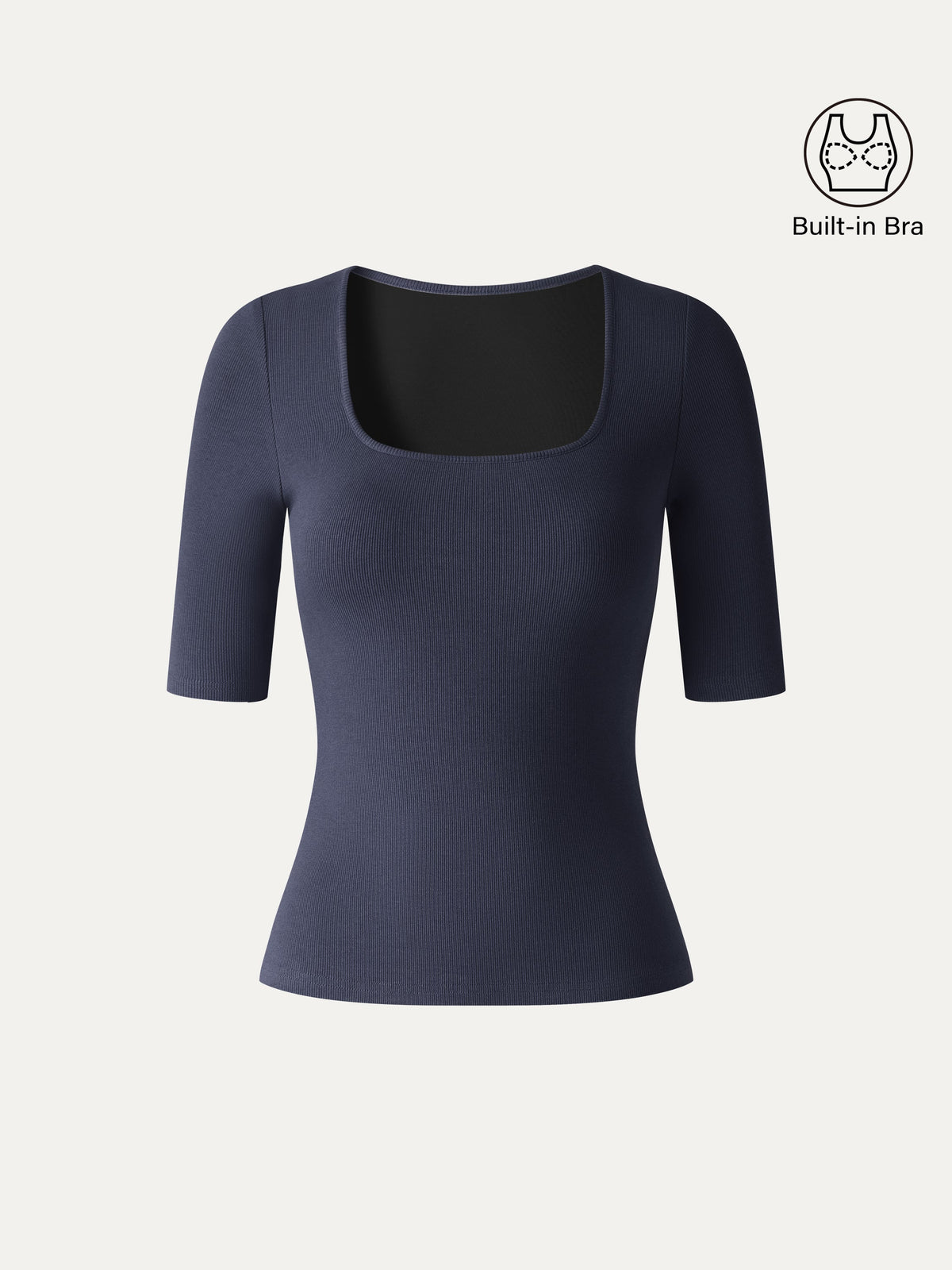 Square Neck Elbow Sleeve Built-In Bra Top — original photo 14