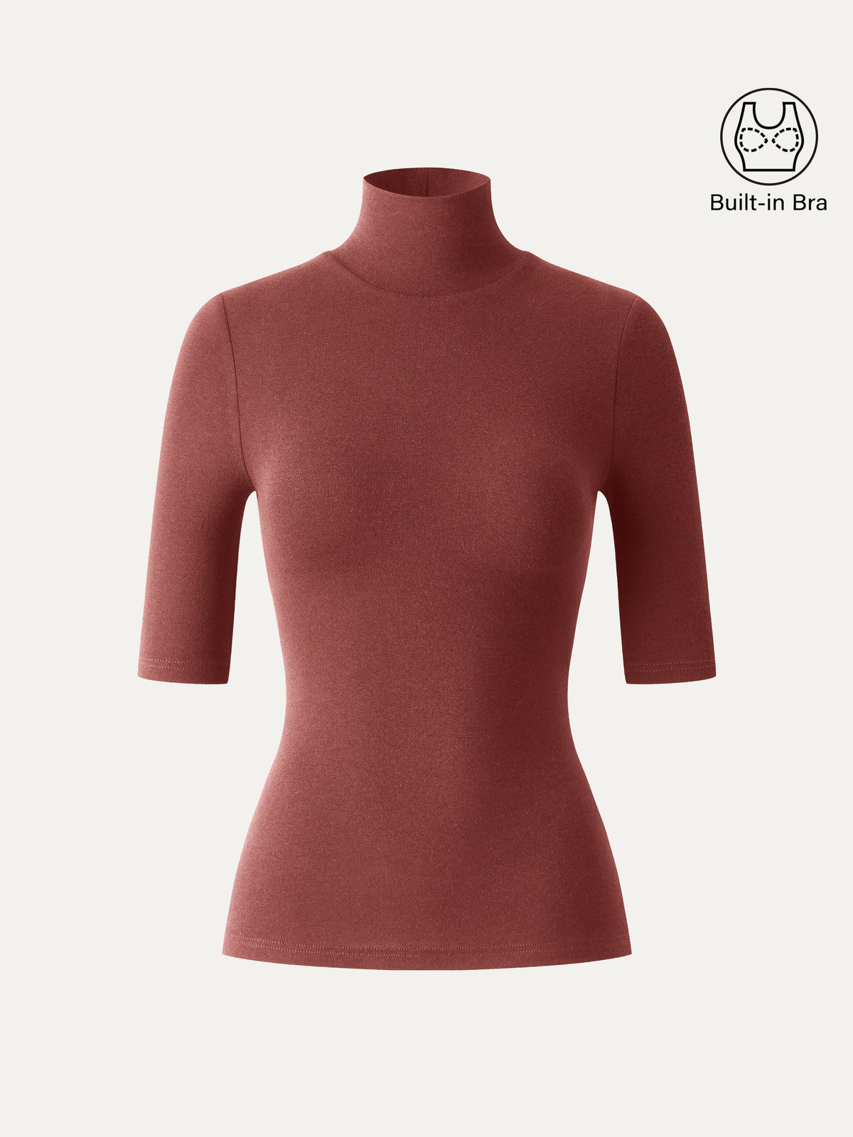 LiteWarm Essential Turtleneck Elbow Length Sleeve Built-In Bra Top — original photo 9