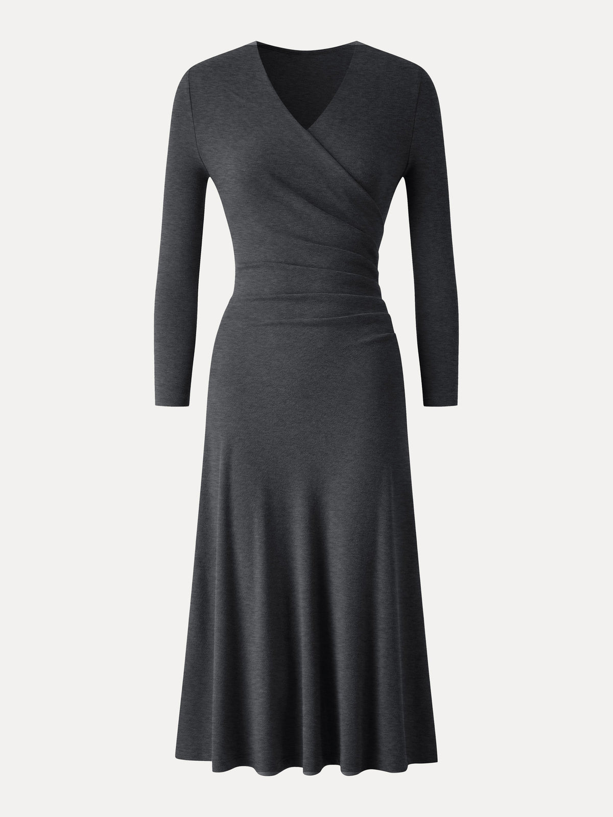 LiteWarm Surplice 3/4 Sleeve Side-Tuck Midi Dress — original photo 14