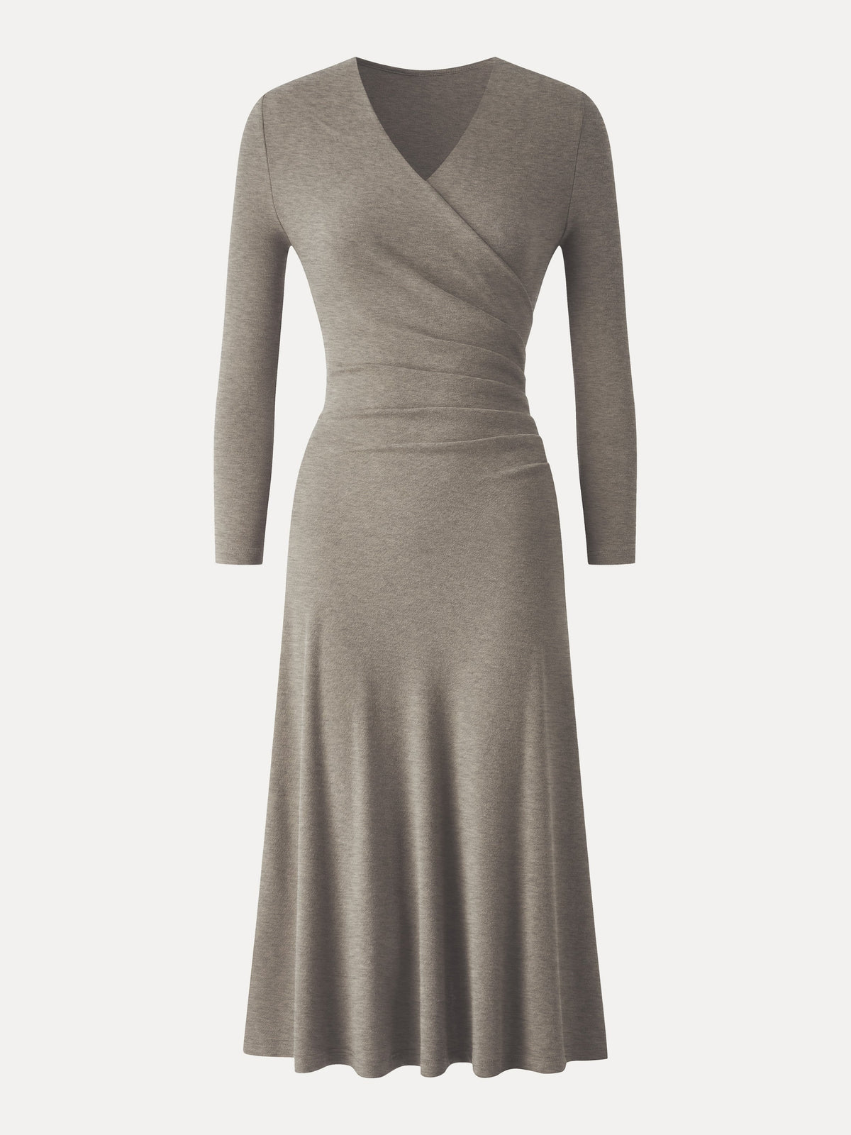 LiteWarm Surplice 3/4 Sleeve Side-Tuck Midi Dress — original photo 12