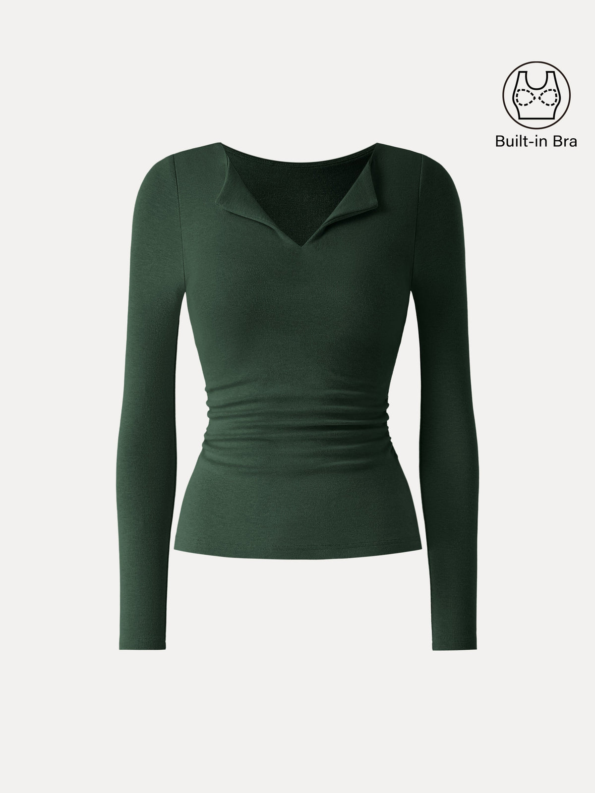 LiteWarm Flapped V-Neck Long Sleeve Ruched Built-In Bra Top — original photo 9