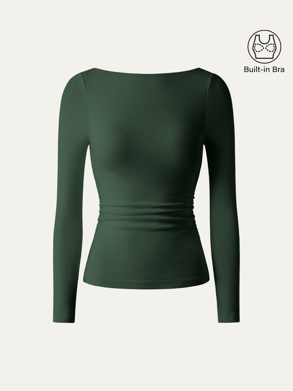 LiteWarm Boatneck Long Sleeve Open-Back Ruched Built-In Bra Top — original photo 17