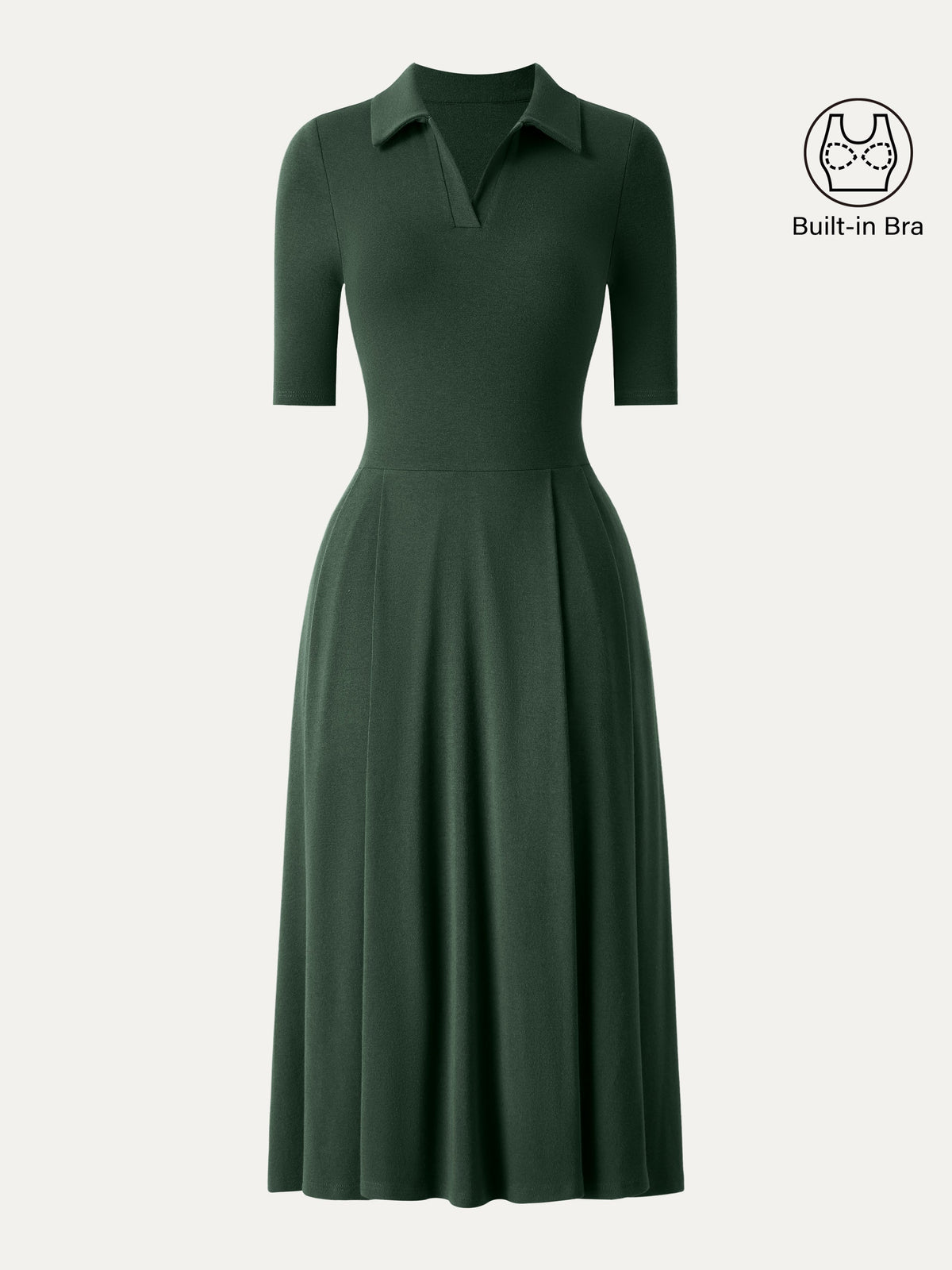 LiteWarm Polo Neck Elbow Length Sleeve Midi Built-In Bra Dress with Pockets — original photo 13