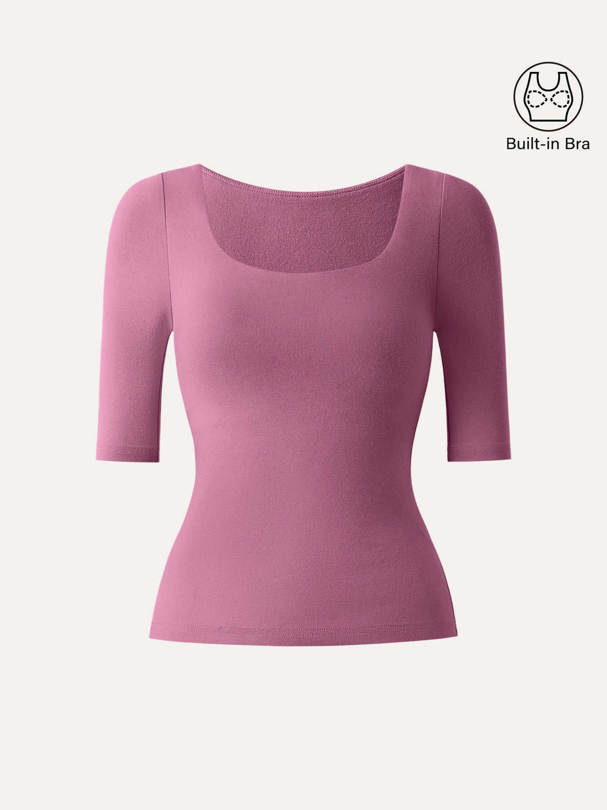 LiteWarm Essential Elbow Length Sleeve Square Neck Built-In Bra Tops — original photo 16