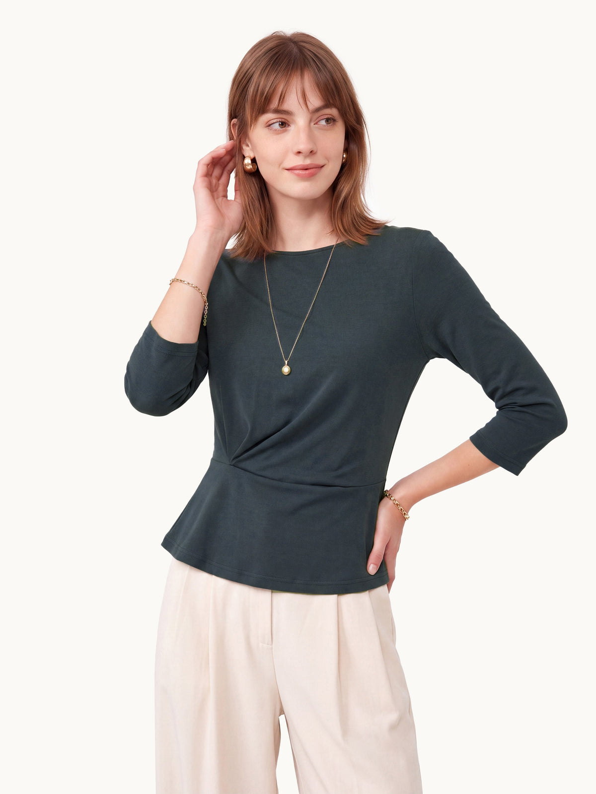 Cotton Lyocell Round Neck Tucked Top — original photo 8