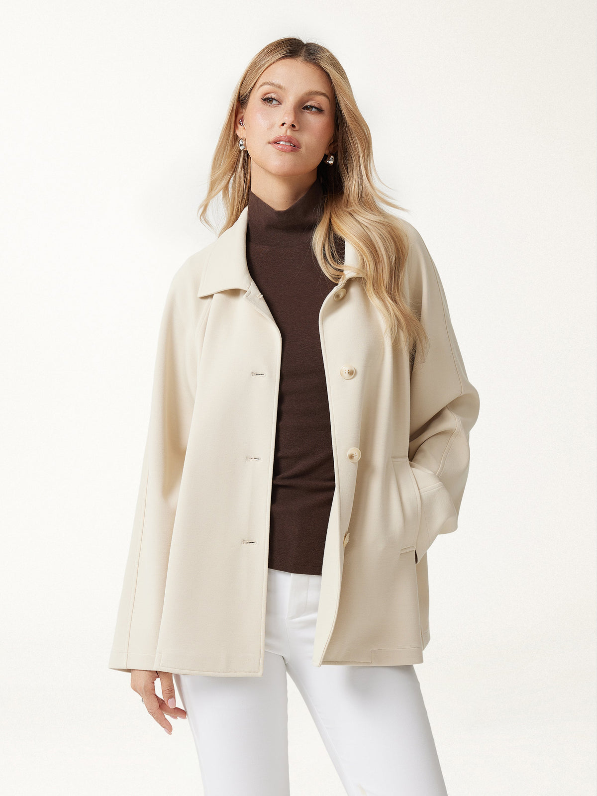 Bamboo Ponte Notched Collar Long Sleeve Belted Jacket — original photo 1