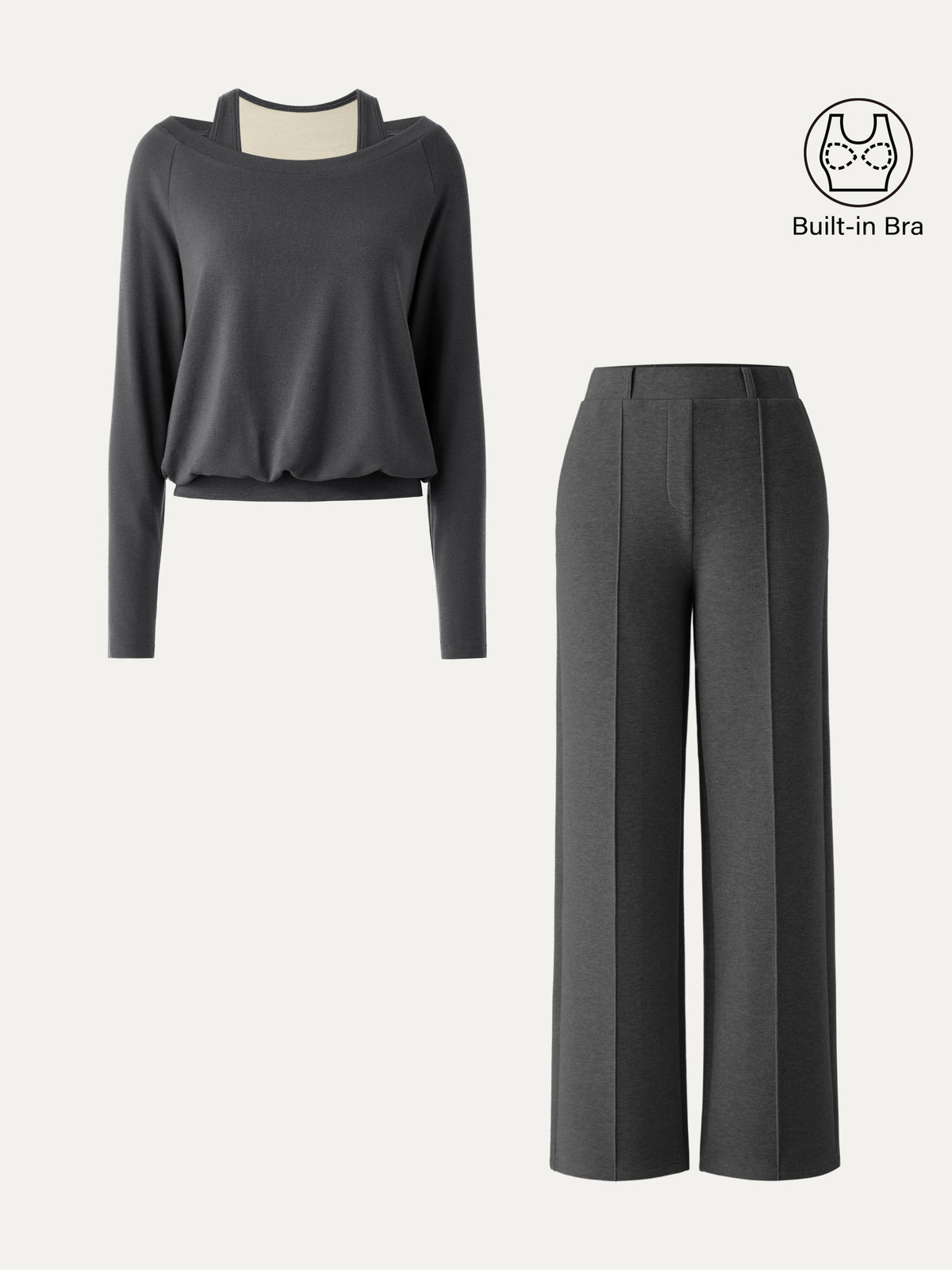 2Pcs Set LiteWarm Multi-Wear Layering Built-In Bra Top & High Waisted Straight Leg Pull On Pant — original photo 9