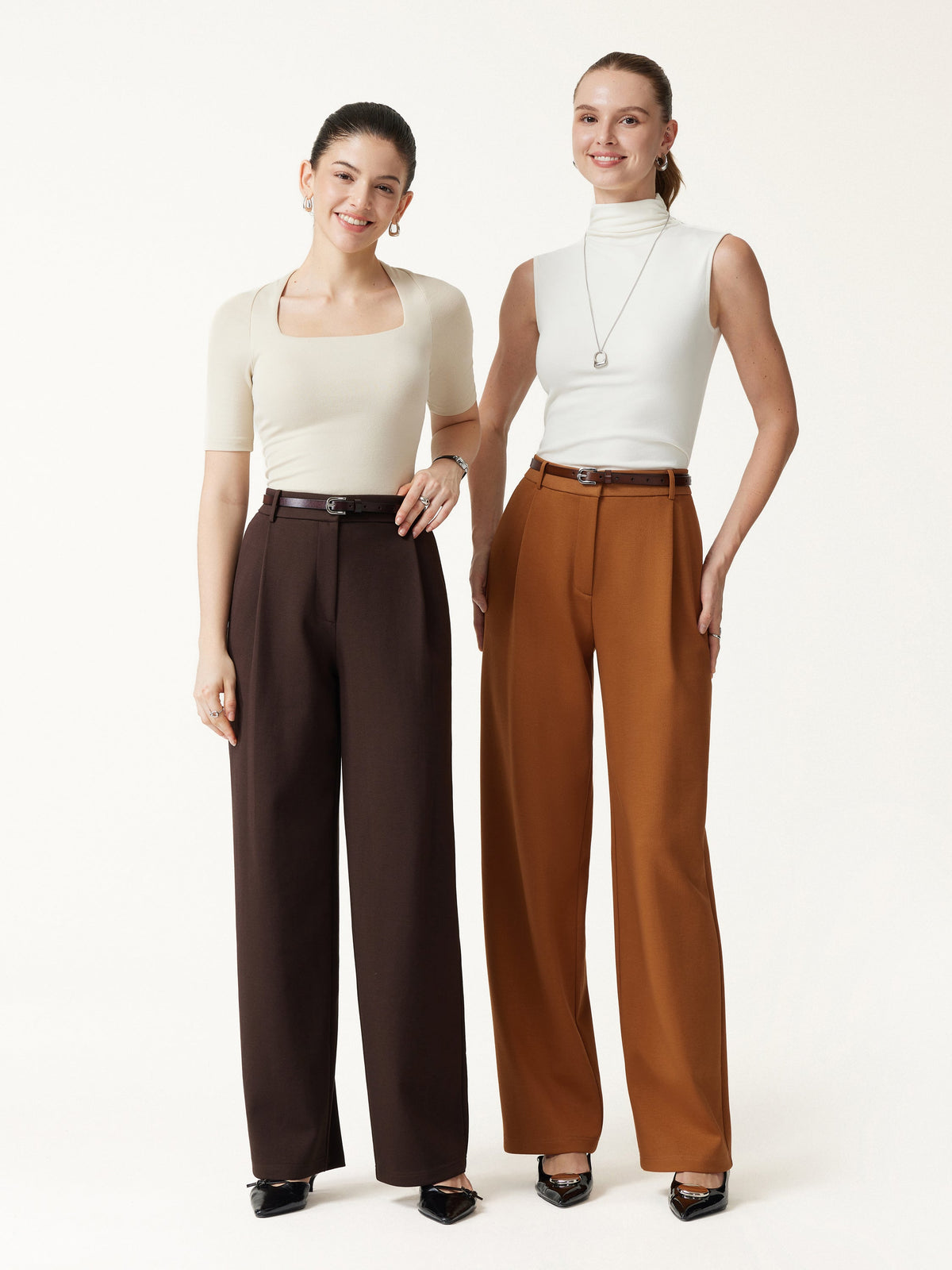 Crosshatch Ponte High-Rise Straight-Leg Tuck Pants with Pockets — original photo 2