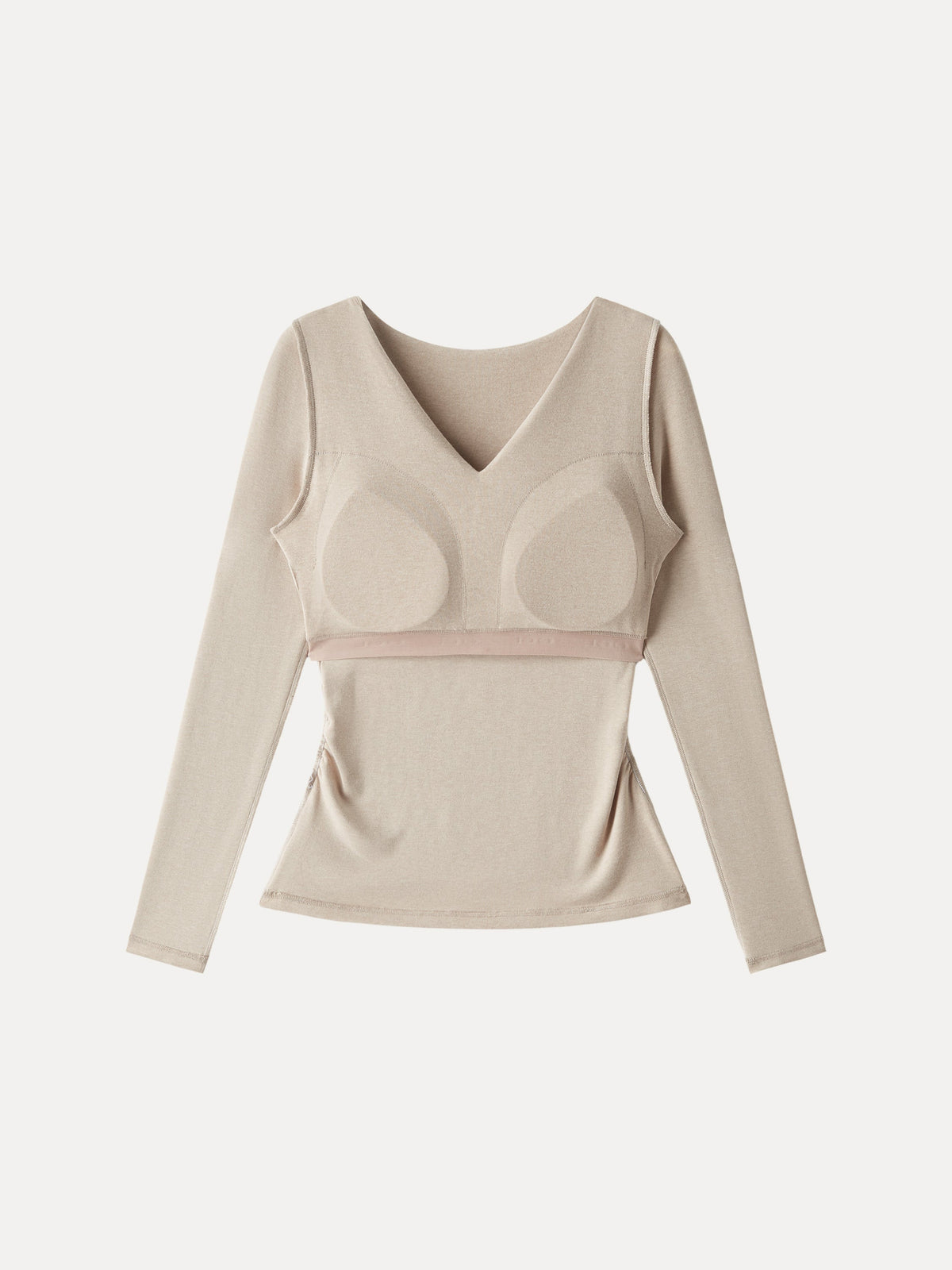 LiteWarm Flapped V-Neck Long Sleeve Ruched Built-In Bra Top — original photo 6